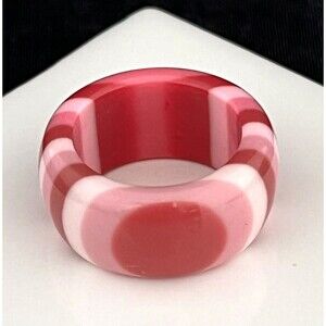 Vintage Lucite Ring Size 6 Purple Pink & White Striped Retro  13S